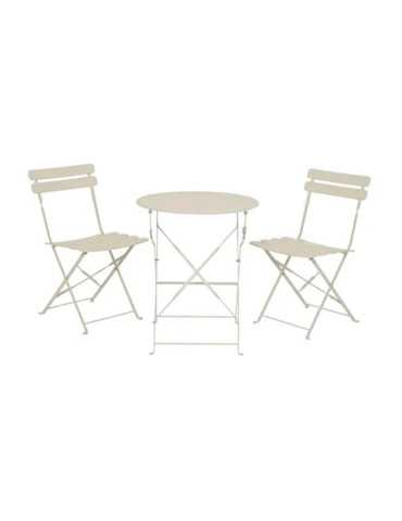 Conjunto de Mesa y 2 Sillas Helsingborg, Plegables, de Acero, Blanco OUTDOOR LIVING BY DECORIS