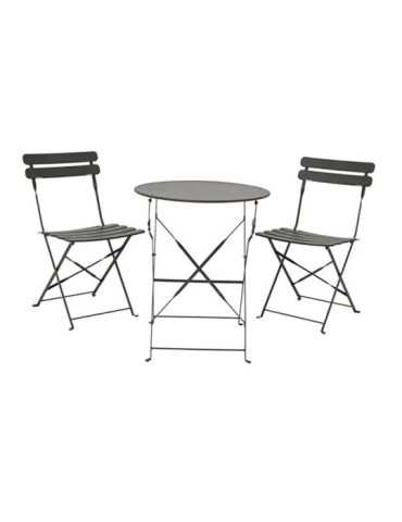 Conjunto de Mesa y 2 Sillas Helsingborg, Plegables, de Acero, Gris Antracita OUTDOOR LIVING BY DECORIS
