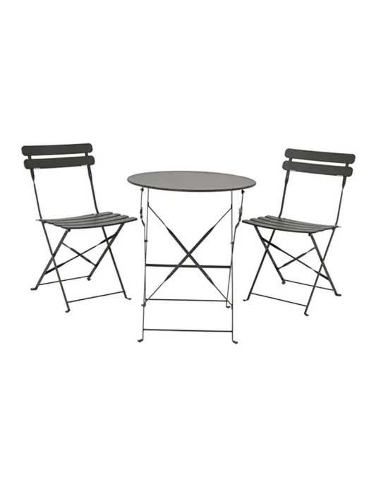 Conjunto de Mesa y 2 Sillas Helsingborg, Plegables, de Acero, Gris Antracita OUTDOOR LIVING BY DECORIS