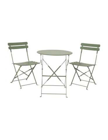 Conjunto de Mesa y 2 Sillas Helsingborg, Plegables, de Acero, Verde OUTDOOR LIVING BY DECORIS