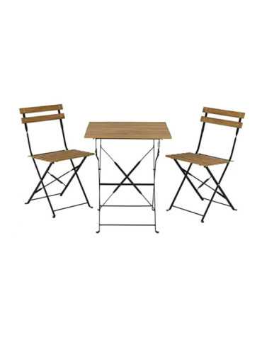 Conjunto de Mesa y 2 Sillas Leeds, Plegables, Madera, Marrón OUTDOOR LIVING BY DECORIS
