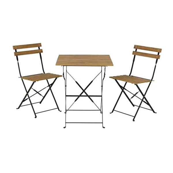 Conjunto de Mesa y 2 Sillas Leeds, Plegables, Madera, Marrón OUTDOOR LIVING BY DECORIS