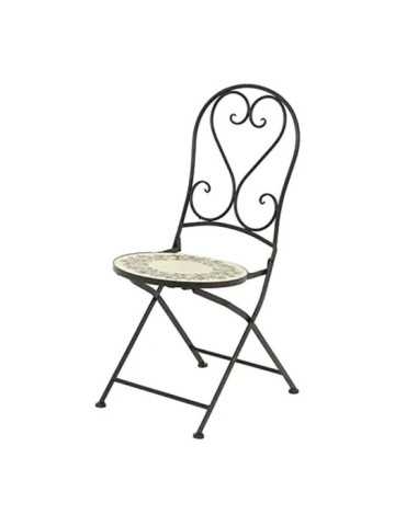 Silla Metálica/Mosaico Plegable Atenas Color Negro para Exterior Ø39 x 52 x 92,5 cm OUTDOOR LIVING BY DECORIS