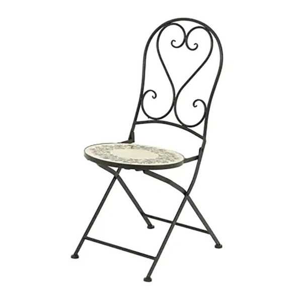 Silla Metálica/Mosaico Plegable Atenas Color Negro para Exterior Ø39 x 52 x 92,5 cm OUTDOOR LIVING BY DECORIS