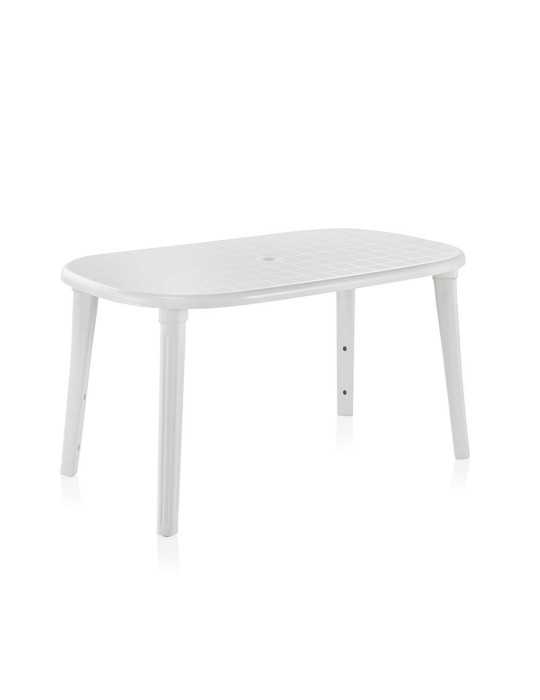 Mesa Ovalada Cancún, Color Blanco, para Exterior, 140 x 80 x 73 cm SHAF