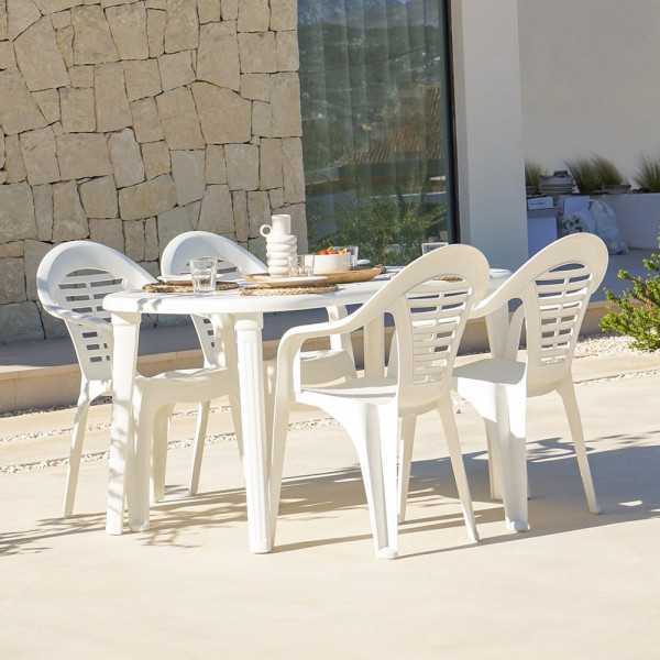 Mesa Ovalada Cancún, Color Blanco, para Exterior, 140 x 80 x 73 cm SHAF