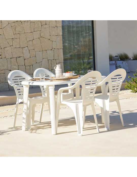 Mesa Ovalada Cancún, Color Blanco, para Exterior, 140 x 80 x 73 cm SHAF