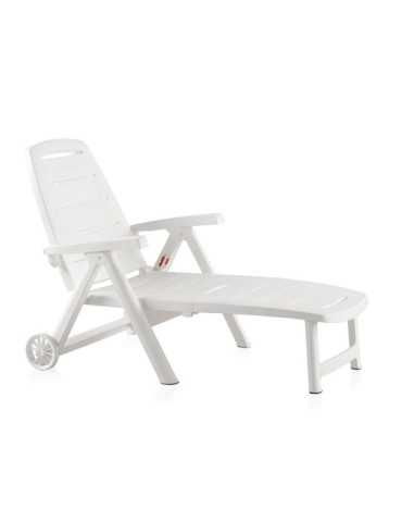 Tumbona Plegable con Ruedas, Antibes, Color Blanco, 188 x 79 x 94 cm SHAF