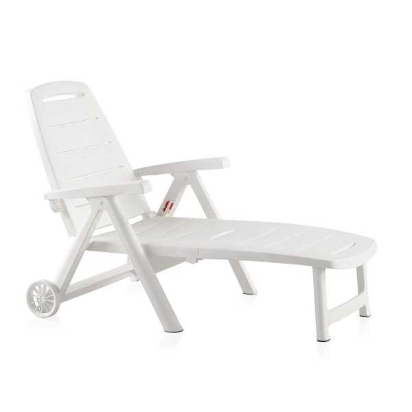 Tumbona Plegable con Ruedas, Antibes, Color Blanco, 188 x 79 x 94 cm SHAF