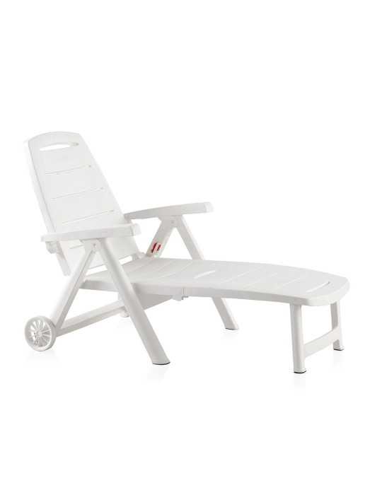 Tumbona Plegable con Ruedas, Antibes, Color Blanco, 188 x 79 x 94 cm SHAF