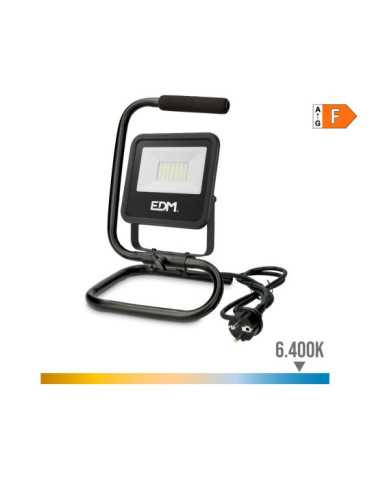 Foco Proyector LED con Pie 30 W, 2370 lm, 6400 K, Luz Fría, Black Series, 22 x 21 x 32 cm EDM