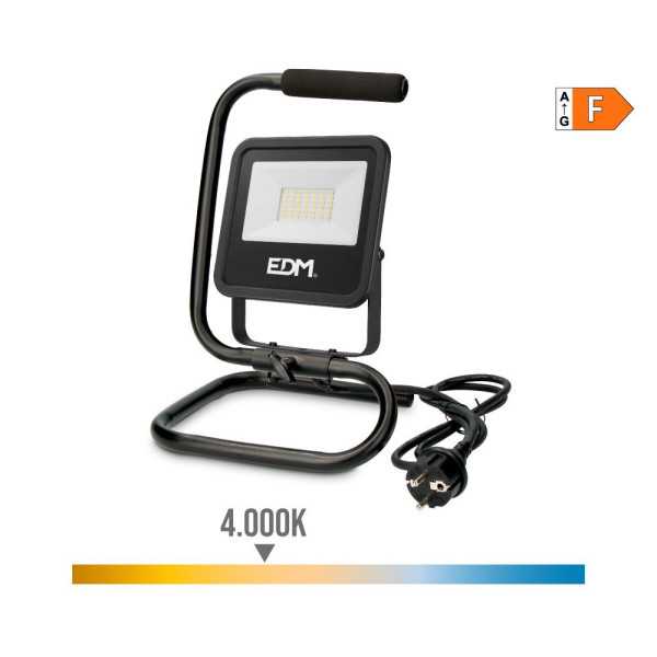 Foco Proyector LED con Pie 30 W, 2370 lm, 4000 K, Luz Día, Black Series, 22 x 21 x 32 cm EDM