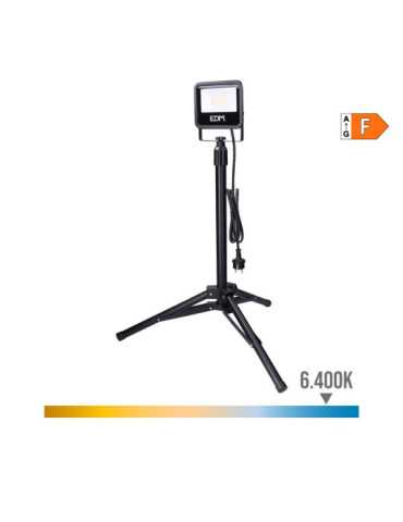 Foco Proyector LED con Trípode 30 W, 2370 lm, 6400 K, Luz Fría, Black Series EDM