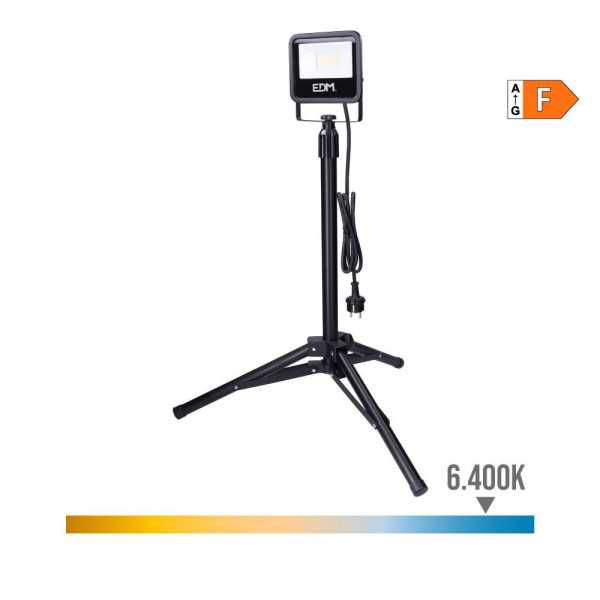 Foco Proyector LED con Trípode 30 W, 2370 lm, 6400 K, Luz Fría, Black Series EDM