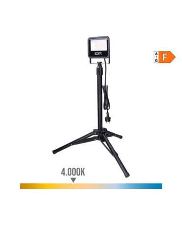 Foco Proyector LED con Trípode, 30 W, 2370 lm, 4000 K, Luz Día, Black Series EDM