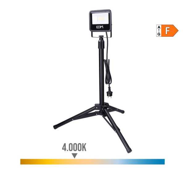 Foco Proyector LED con Trípode, 30 W, 2370 lm, 4000 K, Luz Día, Black Series EDM