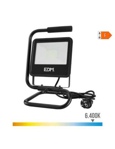 Foco Proyector de LED con Pie 50 W 4000 lm 6400 K Luz Fría Black Series, 24 x 21 x 34 cm EDM