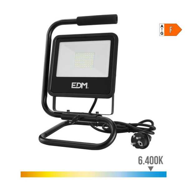 Foco Proyector de LED con Pie 50 W 4000 lm 6400 K Luz Fría Black Series, 24 x 21 x 34 cm EDM