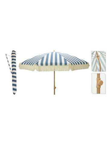 Parasol para Jardín, Rayas Azul con Flecos Beige, Ø183 x 200 cm AMBIANCE