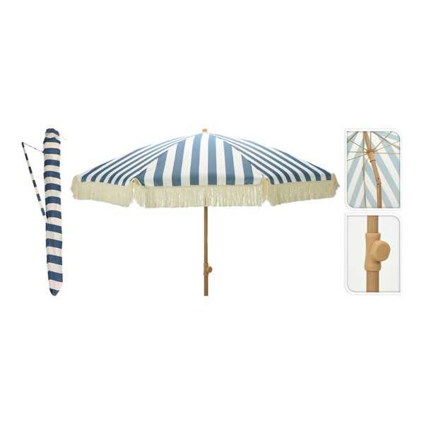 Parasol para Jardín, Rayas Azul con Flecos Beige, Ø183 x 200 cm AMBIANCE