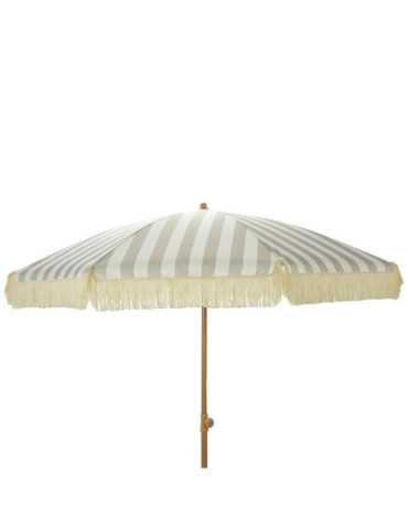 Parasol para Jardín, Rayas Taupe y Blanco con Flecos, Ø183 x 200 cm AMBIANCE