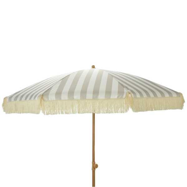 Parasol para Jardín, Rayas Taupe y Blanco con Flecos, Ø183 x 200 cm AMBIANCE