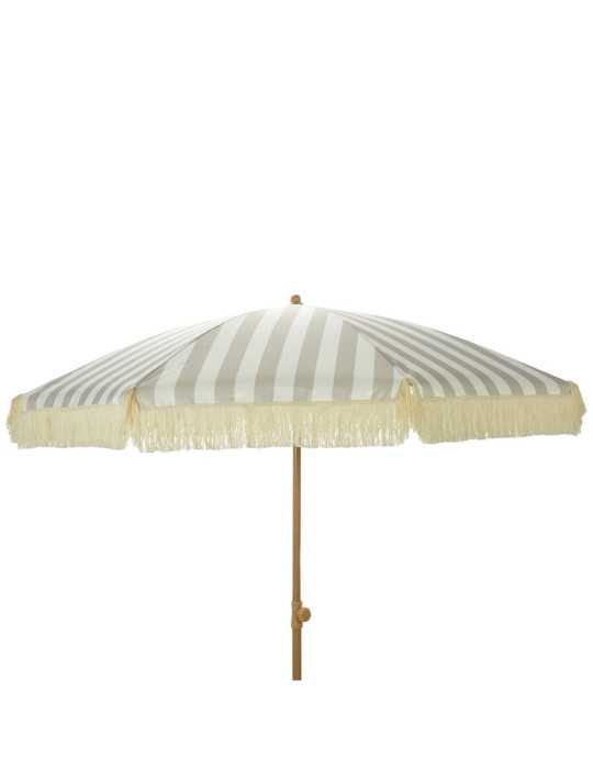 Parasol para Jardín, Rayas Taupe y Blanco con Flecos, Ø183 x 200 cm AMBIANCE