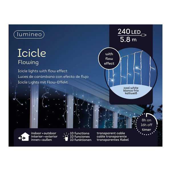 Cortina Multifunción, Exterior, LED Icicle, 240 LEDS, 5,8 m, Luz Fría LUMINEO