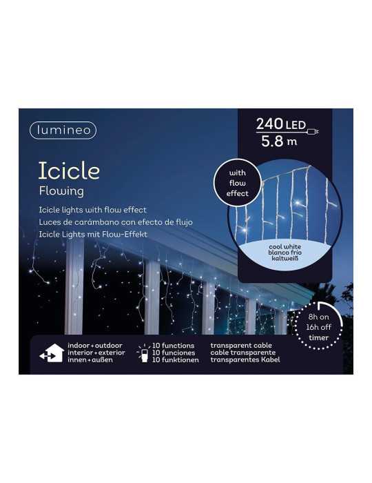 Cortina Multifunción, Exterior, LED Icicle, 240 LEDS, 5,8 m, Luz Fría LUMINEO