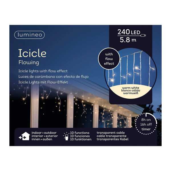Cortina Multifunción, Exterior, LED Icicle, 240 LEDS, 5,8 m, Luz Cálida LUMINEO