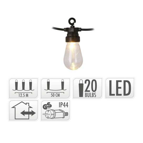 Guirnalda Party Lights, Luz Fija, Uso Exterior, Blanco Cálido, 20 LED, 9,5 m PARTY LIGHTING
