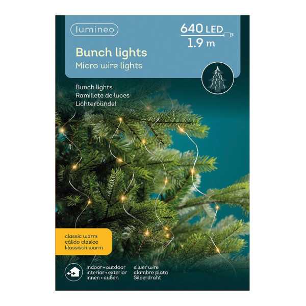 Guirnalda Micro LED Fija, 640 LEDS, para Árbol, Luz Cálida, Exterior, Tiras de 1,9 m LUMINEO