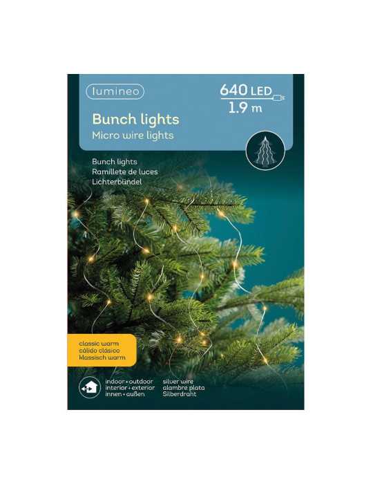 Guirnalda Micro LED Fija, 640 LEDS, para Árbol, Luz Cálida, Exterior, Tiras de 1,9 m LUMINEO