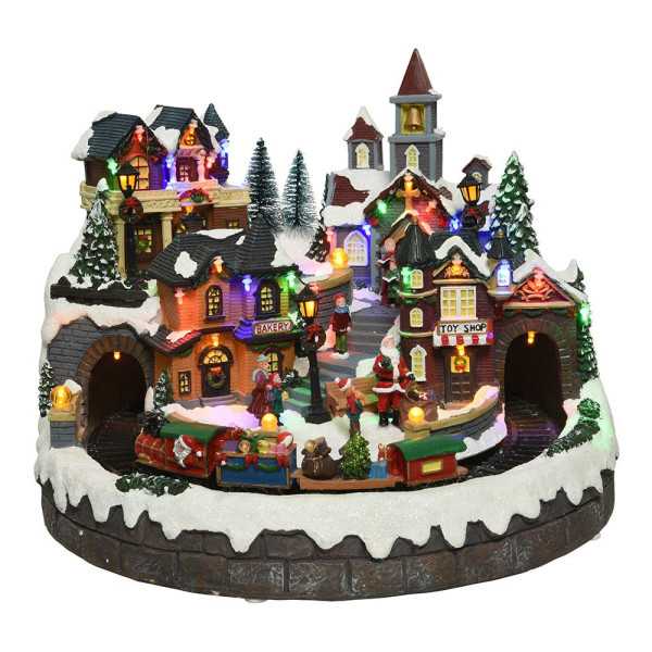 Pueblo Navideño con LED Multicolor, Movimiento y Música, Ø40,5 x 31 cm LUMINEO