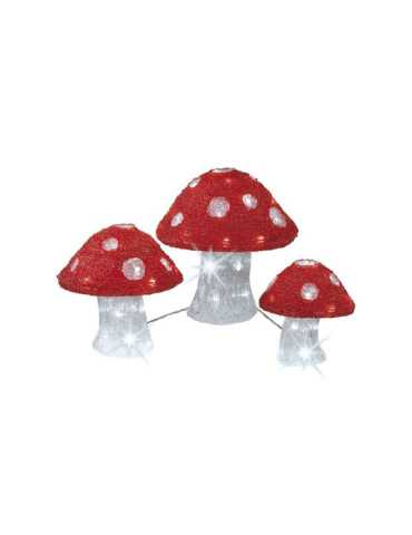 Figura LED Acrílica para Exterior, 3 Champiñones de 25 cm, 20 cm y 18 cm LUMINEO