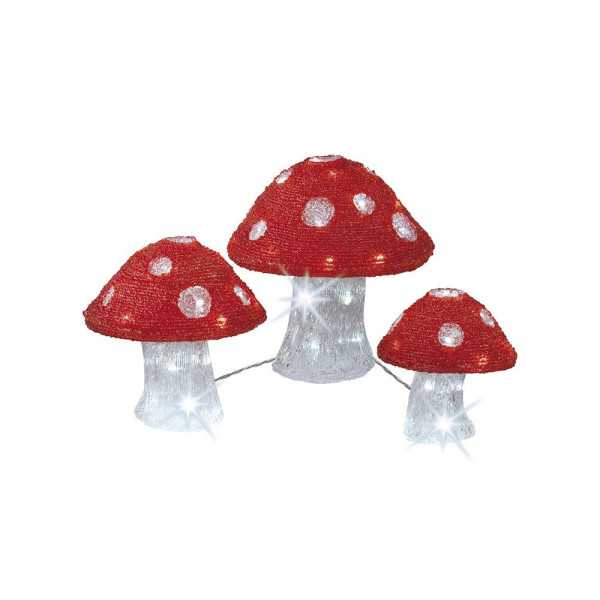 Figura LED Acrílica para Exterior, 3 Champiñones de 25 cm, 20 cm y 18 cm LUMINEO