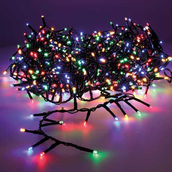 Guirnalda Multifunción, Uso Exterior, LED Compact, Multicolor y Blanco Cálido, Cable Verde, 1000 LEDS, 25,5 m LUMINEO