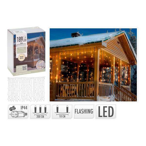Cortina Multifunción, Exterior, Flash, Blanco Cálido, 189 LEDS, 2 x 0,7 m HOME & STYLING