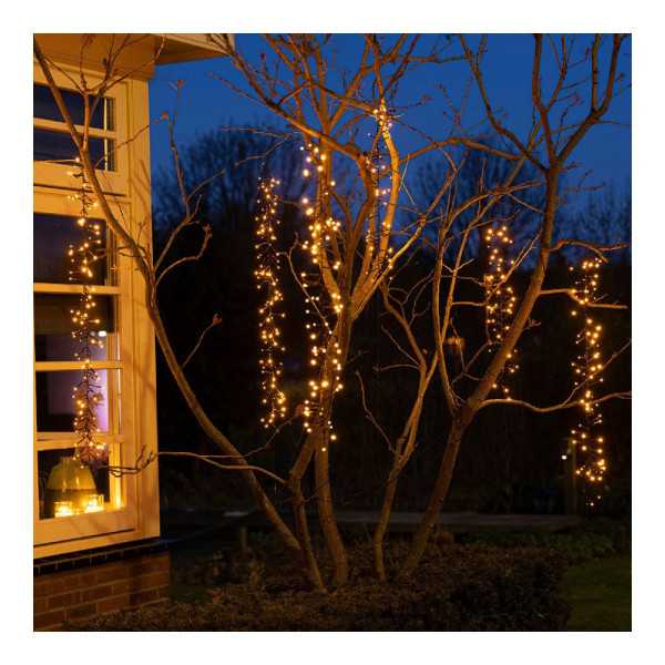 Cortina Multifunción, Exterior, Especial para Arboles, Forma Cascada, Luz Cálida, 480 LEDS, 2 m LUMINEO