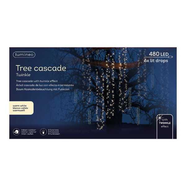 Cortina Multifunción, Exterior, Especial para Arboles, Forma Cascada, Luz Cálida, 480 LEDS, 2 m LUMINEO