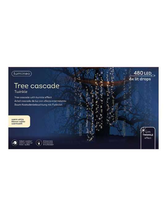 Cortina Multifunción, Exterior, Especial para Arboles, Forma Cascada, Luz Cálida, 480 LEDS, 2 m LUMINEO