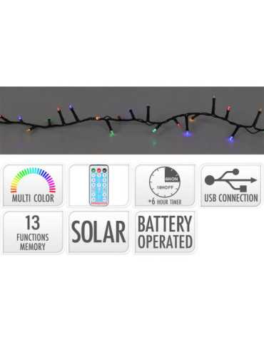 Guirnalda LED Solar 480 LEDS 13 Funciones Parpadeante Exterior Multicolor Cable Verde 20 m BASICS