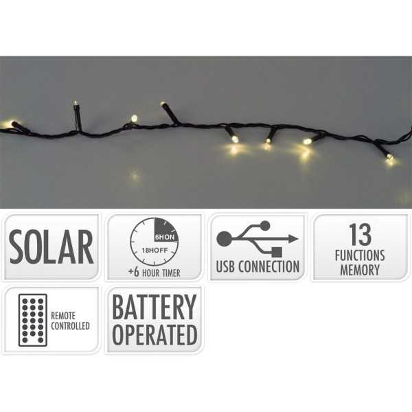 Guirnalda Solar Recargable, 480 LEDS, Multifunción, Luz Cálida, Exterior, 21,6 m BASICS