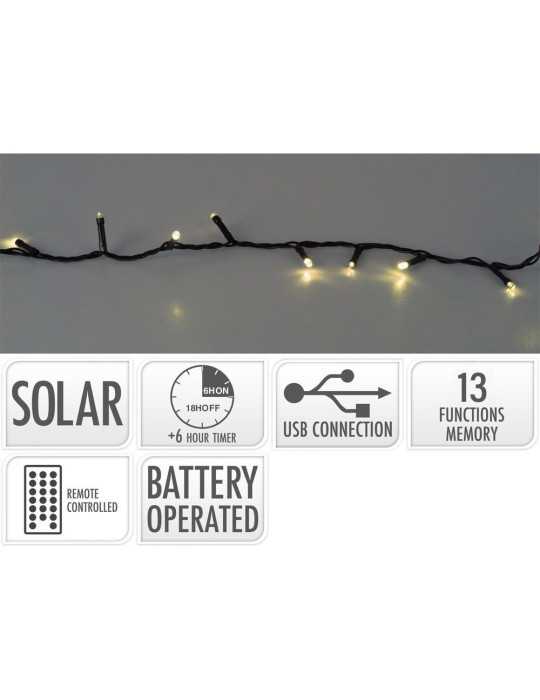 Guirnalda Solar Recargable, 480 LEDS, Multifunción, Luz Cálida, Exterior, 21,6 m BASICS