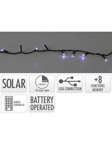 Guirnalda LED Solar 400 LEDS 13 Funciones Parpadeante Exterior Blanco Frio Cable Verde 20 m BASICS