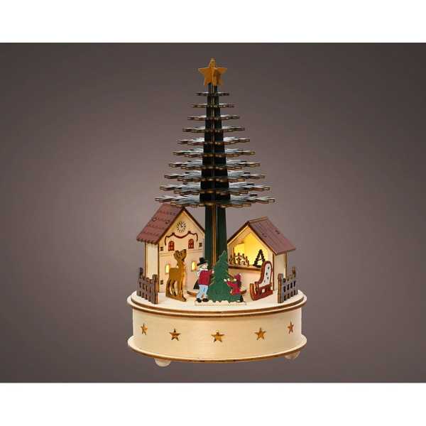 Casita Microled con Árbol Navidad, con Música y Movimiento, Ø15 x 25 cm LUMINEO