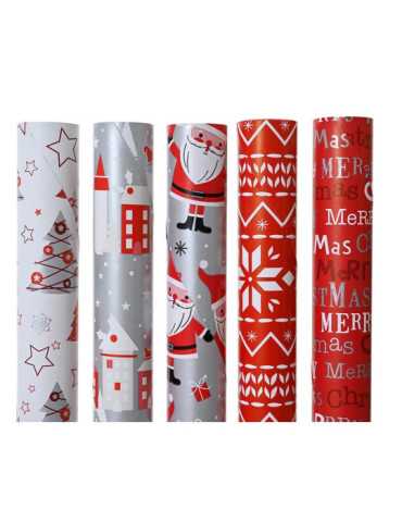 Lote de 60 Unidades Papel Regalo con Motivos Navideños, 5 Modelos, 70 x 200 cm, 60 uds, Caja DECORIS
