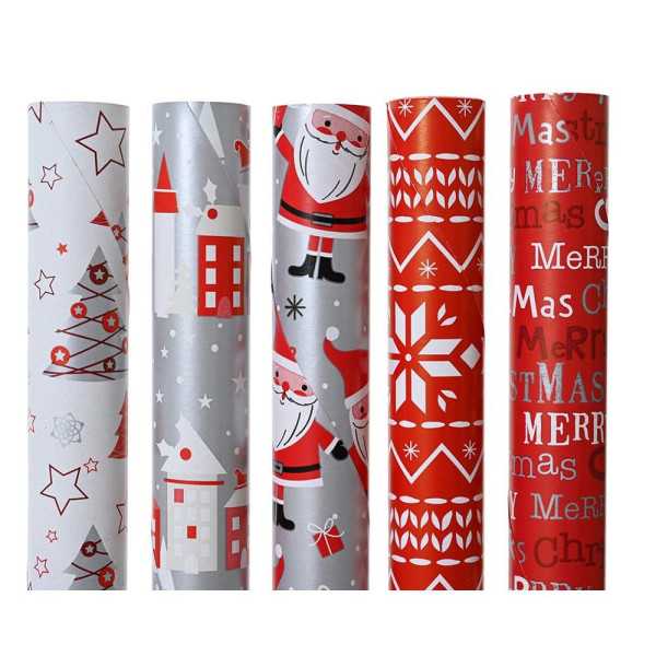 Lote de 60 Unidades Papel Regalo con Motivos Navideños, 5 Modelos, 70 x 200 cm, 60 uds, Caja DECORIS
