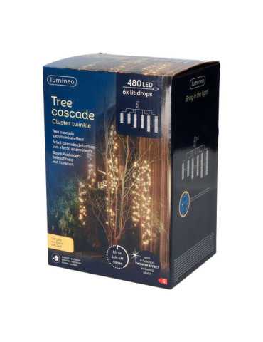 Cortina Multifunción, Exterior, Especial para Arboles, Forma Cascada, Oro Suave, 480 LEDS, 2 m LUMINEO