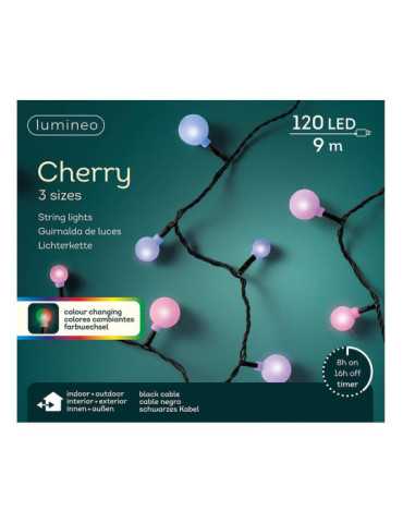 Guirnalda Multifunción, Uso Exterior, Cherry, Multicolor, Cable Negro, 120 LEDS, 9 m LUMINEO 2